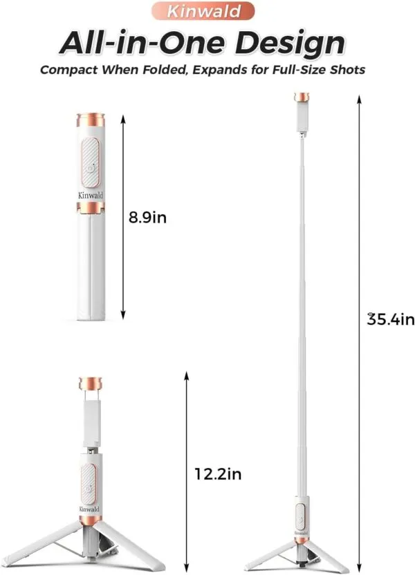 51q8nFXfiEL._AC_SL1500_.jpg Kinwald Selfie Stick Tripod for iPhone & Android, Portable Phone Tripod Stand with Bluetooth Remote, One-Click Open, Compact & Lightweight, All-in-1 for Vlog/Travel/Photography(White): Cell Phones & Accessories