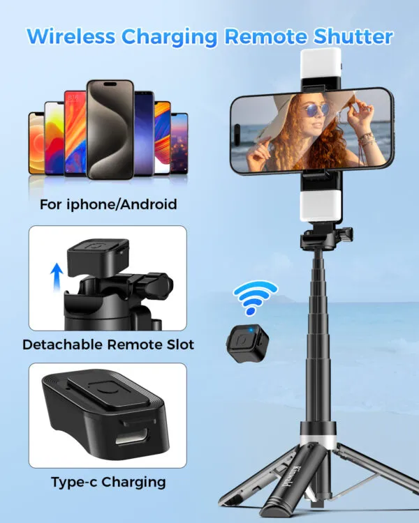 Kinwald Phone Tripod & Selfie Stick with Light, Compact iPhone Tripod Stand with Bluetooth Remote and Dual Fill Lights, Portable Tripods for Cell Phone/Vlog/Photo/Video (Black) : Cell Phones & Accessories