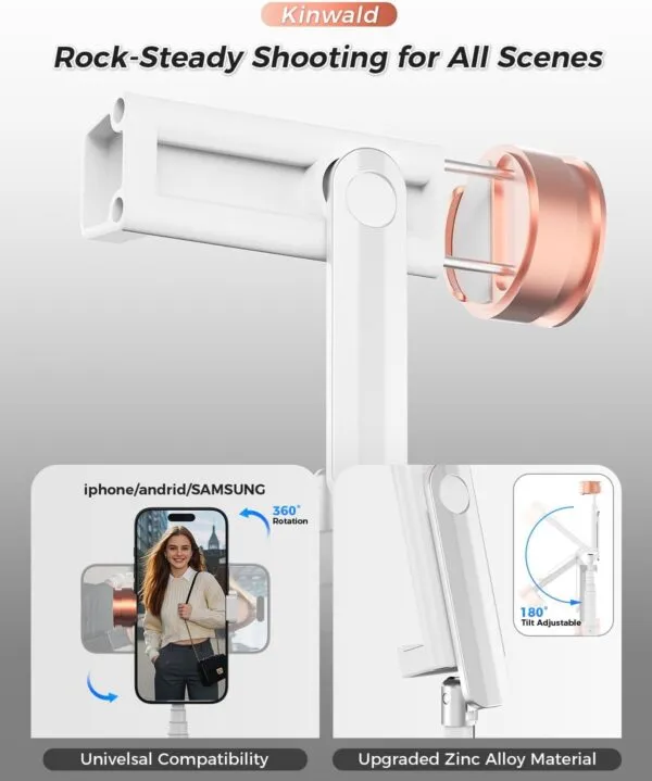 61CKv3pGiL._AC_SL1500_.jpg Kinwald Selfie Stick Tripod for iPhone & Android, Portable Phone Tripod Stand with Bluetooth Remote, One-Click Open, Compact & Lightweight, All-in-1 for Vlog/Travel/Photography(White): Cell Phones & Accessories