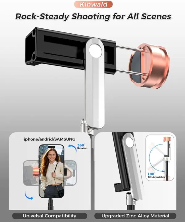 61K2mZ70m0L._AC_SL1500_.jpg Kinwald Selfie Stick Tripod for iPhone & Android, Portable Phone Tripod Stand with Bluetooth Remote, One-Click Open, Compact & Lightweight, All-in-1 for Vlog/Travel/Photography (Black) : Cell Phones & Accessories