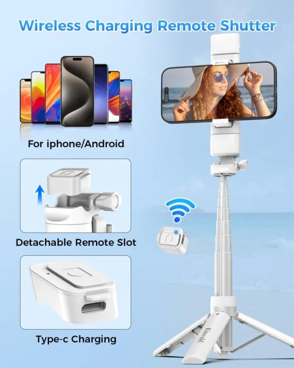 Kinwald Phone Tripod & Selfie Stick with Light, Compact iPhone Tripod Stand with Bluetooth Remote and Dual Fill Lights, Portable Tripods for Cell Phone/Vlog/Photo/Video (White) : Cell Phones & Accessories