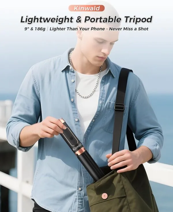 61Z7Y3kq8qL._AC_SL1500_.jpg Kinwald Selfie Stick Tripod for iPhone & Android, Portable Phone Tripod Stand with Bluetooth Remote, One-Click Open, Compact & Lightweight, All-in-1 for Vlog/Travel/Photography (Black) : Cell Phones & Accessories