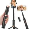 61atSIl3hEL._AC_SL1500_.jpg Kinwald Selfie Stick Tripod for iPhone & Android, Portable Phone Tripod Stand with Bluetooth Remote, One-Click Open, Compact & Lightweight, All-in-1 for Vlog/Travel/Photography (Black) : Cell Phones & Accessories