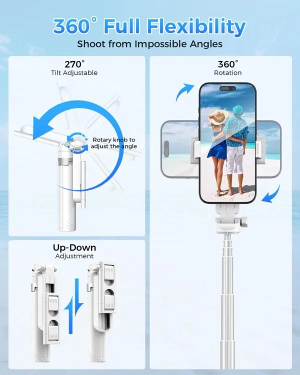 Kinwald Phone Tripod & Selfie Stick with Light, Compact iPhone Tripod Stand with Bluetooth Remote and Dual Fill Lights, Portable Tripods for Cell Phone/Vlog/Photo/Video (White) : Cell Phones & Accessories