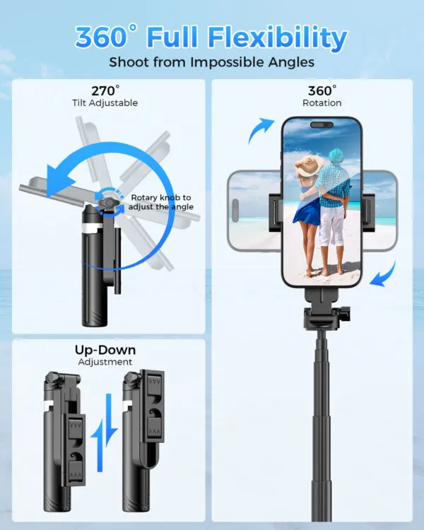 Kinwald Phone Tripod & Selfie Stick with Light, Compact iPhone Tripod Stand with Bluetooth Remote and Dual Fill Lights, Portable Tripods for Cell Phone/Vlog/Photo/Video (Black) : Cell Phones & Accessories