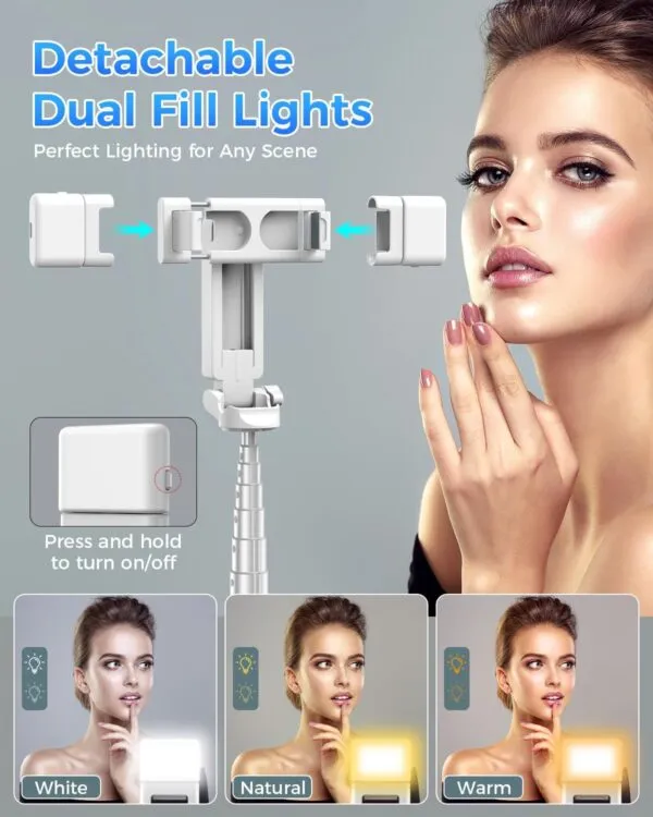 Kinwald Phone Tripod & Selfie Stick with Light, Compact iPhone Tripod Stand with Bluetooth Remote and Dual Fill Lights, Portable Tripods for Cell Phone/Vlog/Photo/Video (White) : Cell Phones & Accessories