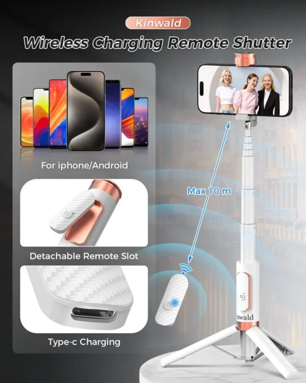 71ovoj5ePEL._AC_SL1500_.jpg Kinwald Selfie Stick Tripod for iPhone & Android, Portable Phone Tripod Stand with Bluetooth Remote, One-Click Open, Compact & Lightweight, All-in-1 for Vlog/Travel/Photography(White): Cell Phones & Accessories