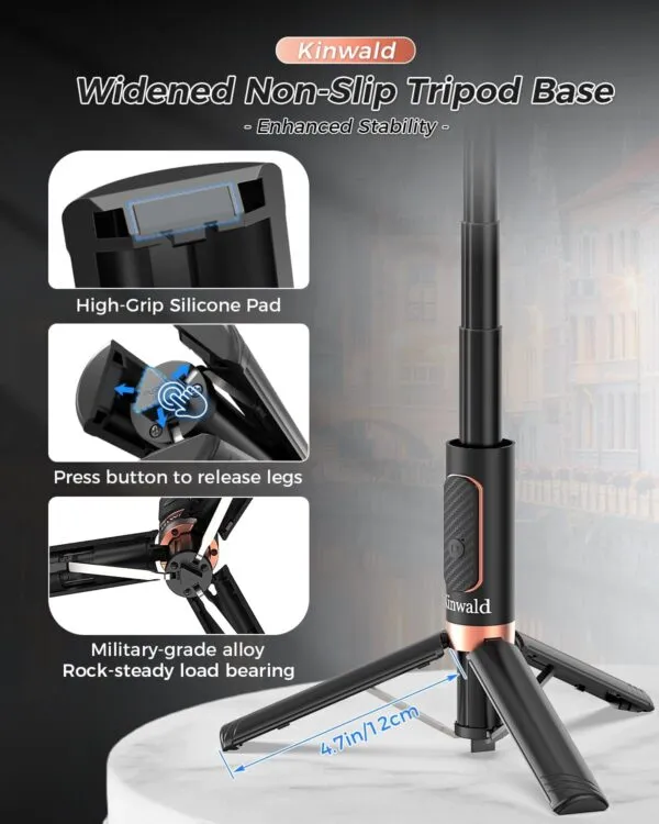 71u3yfzXihL._AC_SL1500_.jpg Kinwald Selfie Stick Tripod for iPhone & Android, Portable Phone Tripod Stand with Bluetooth Remote, One-Click Open, Compact & Lightweight, All-in-1 for Vlog/Travel/Photography (Black) : Cell Phones & Accessories